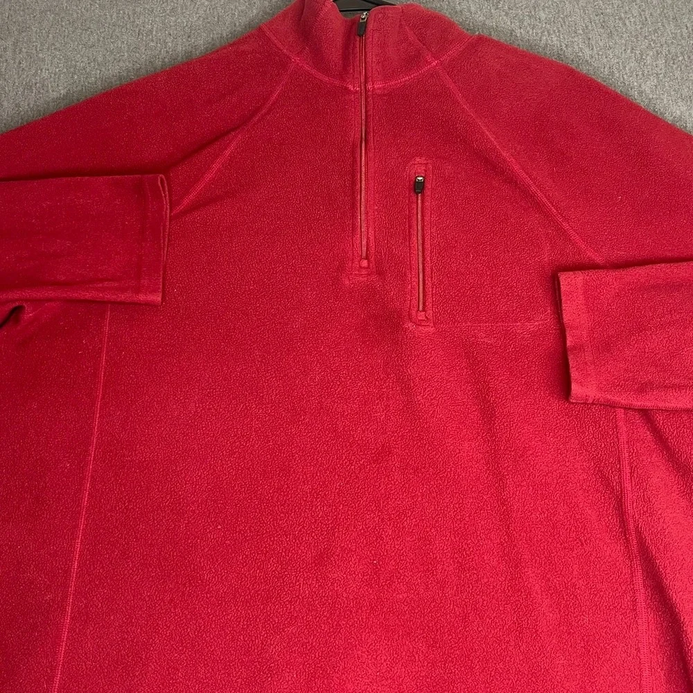 L.L. Bean Men's Large Red Fleece Quarter Zip Pullover Sweater Chest Pocket
